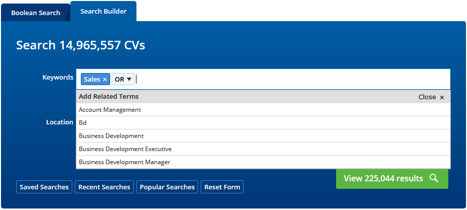 An example of how to use the keywords field with the new Search Builder